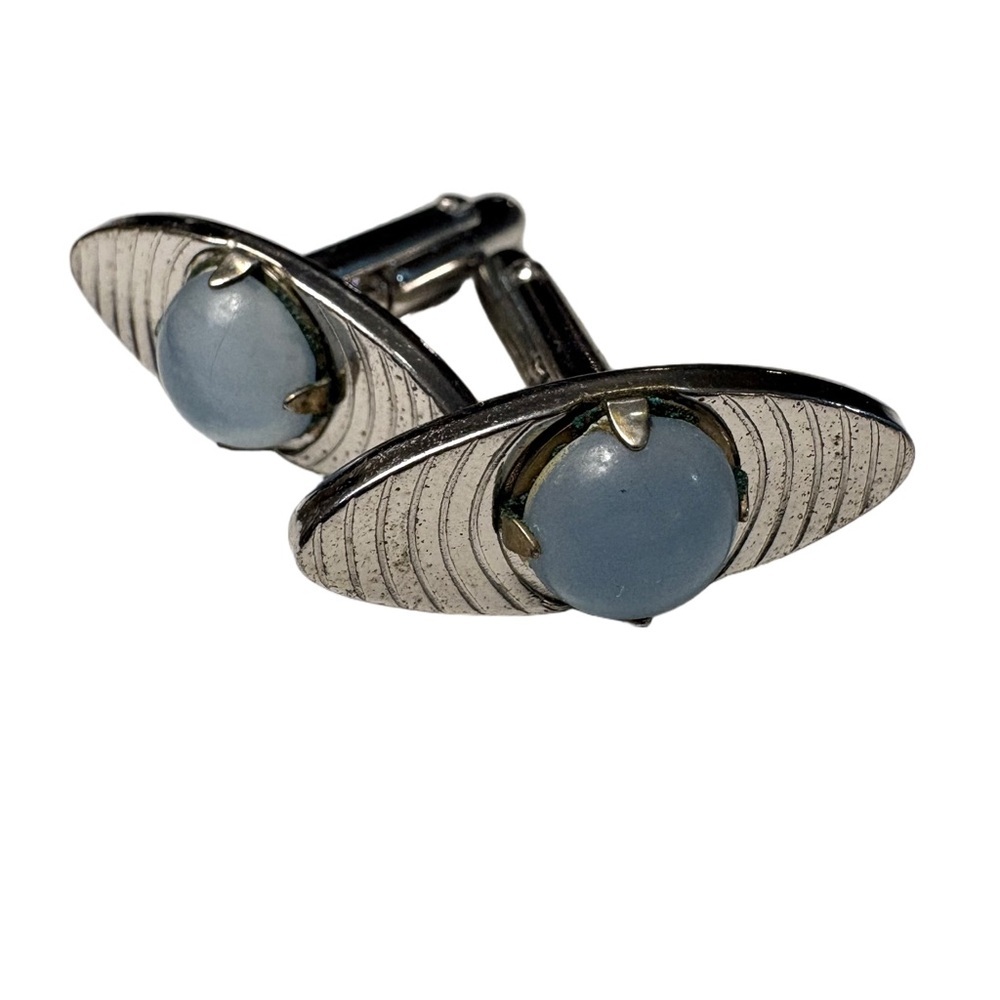 Vintage Swank Blue Stone Cufflinks Silver Tone Mid Century